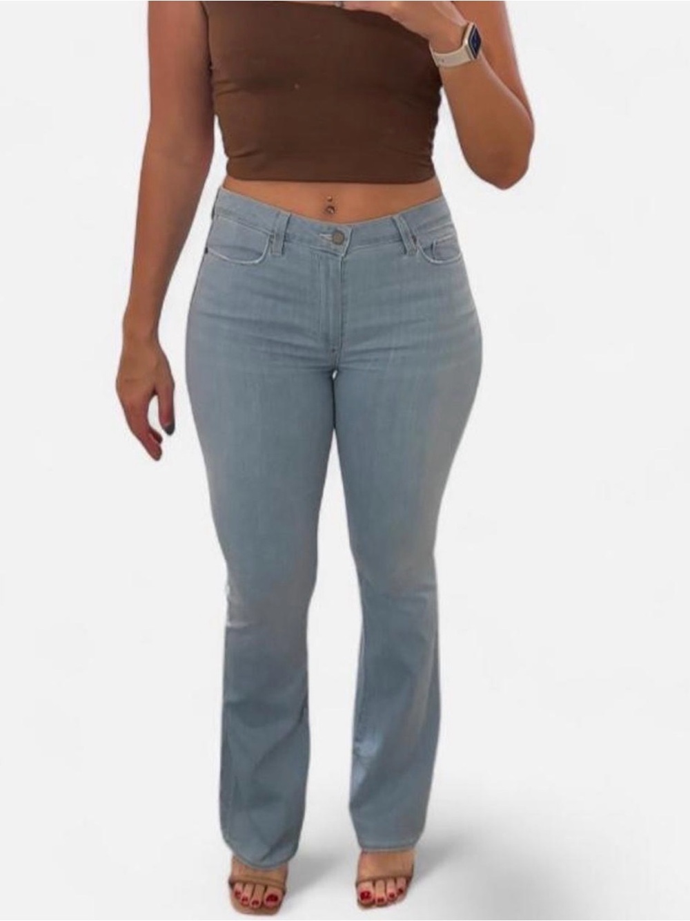 PAIGE High Rise Bell Canyon Jeans Size 31 Light Wash 34” Inseam NWOT